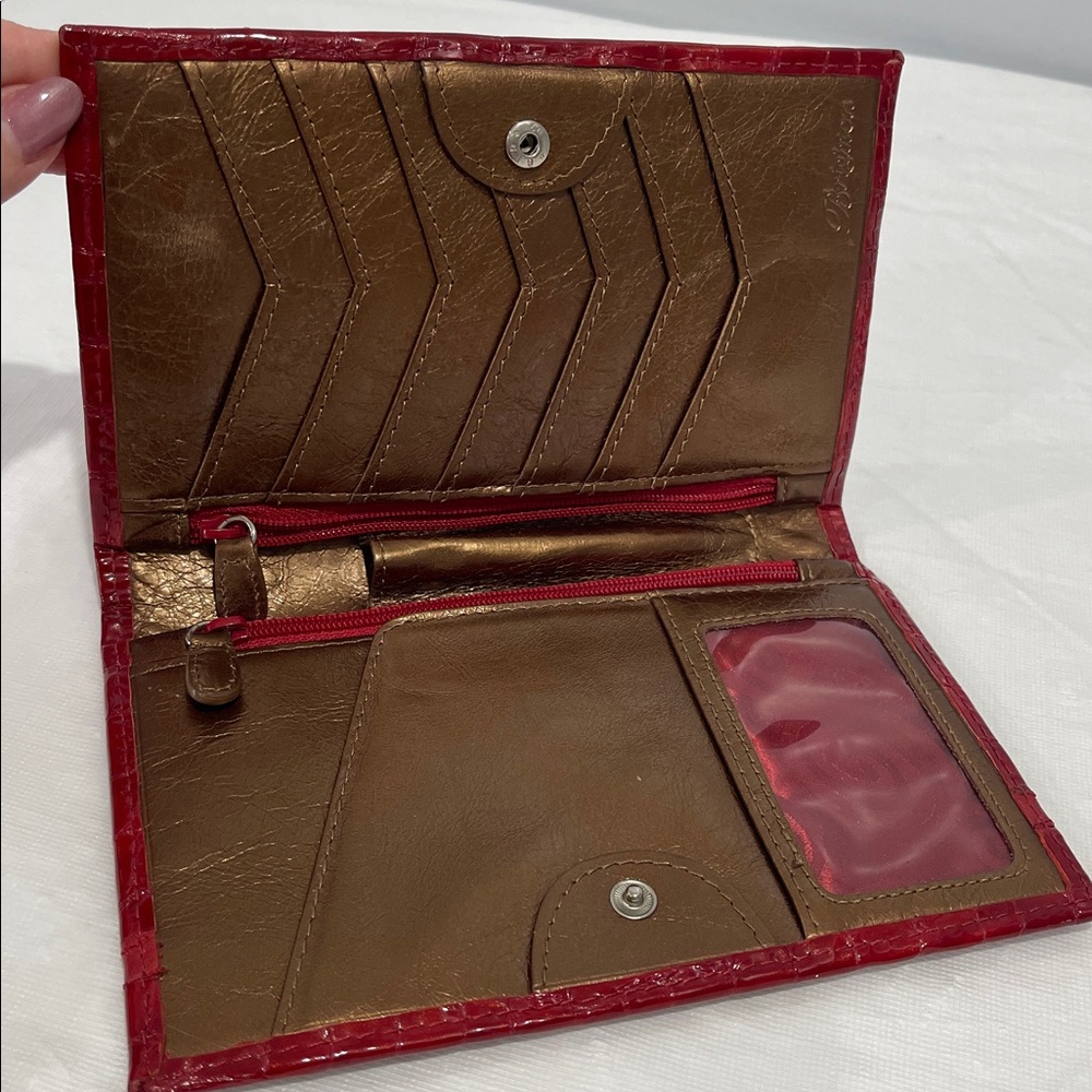 Brighton Red Croc Cher Portfolio Wallet patent red leather vintage pen pocket - Picture 10 of 15